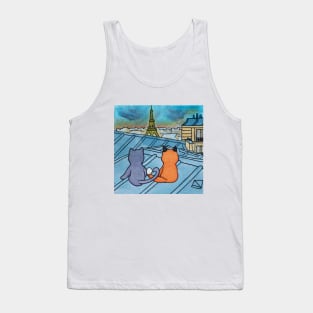 Cat and fox eiffel tower paris roofs watercolor illustration Tank Top